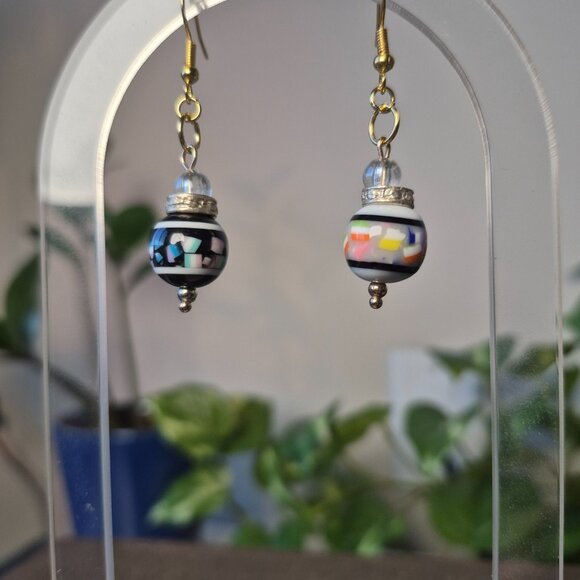 Mix Match Black and White Ornament Earrings - Picture 2 of 2